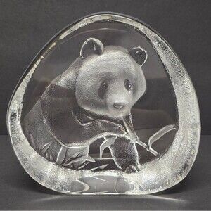 Mats Jonasson Panda Crystal Glass Large Paperweight Signed Sweden Vintage